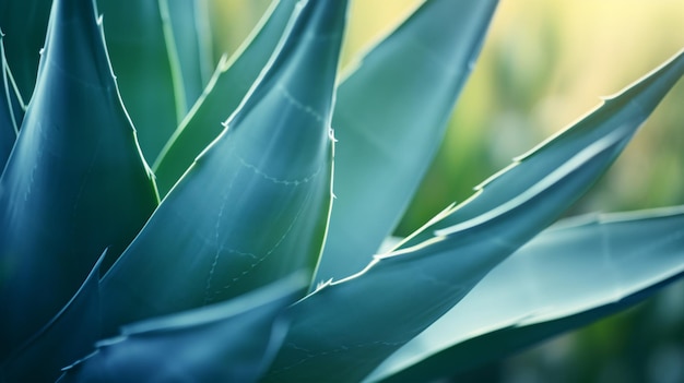 Photo le cactus agave attenuata présente une texture douce avec des formes fluides naturelles, des bords de feuilles tranchants et un fond défocalisé.