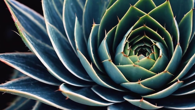 Photo cactus d'agave modèle naturel abstrait fond bleu foncé teinté