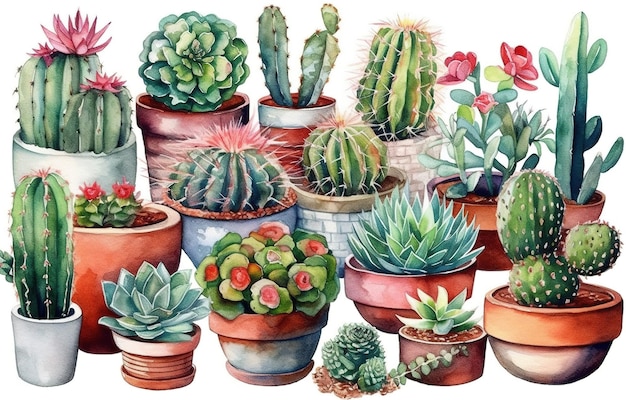 Cactus aquarelle cactus plante illustration dessinée à la main sur fond blanc