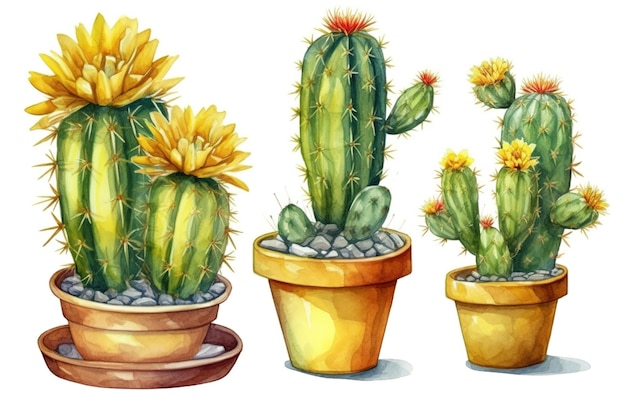 Cactus aquarelle cactus plante illustration dessinée à la main sur fond blanc