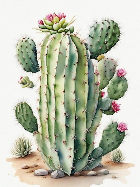 cactus à l'aquarelle réaliste sur fond blanc