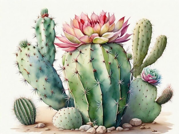 cactus à l'aquarelle réaliste sur fond blanc