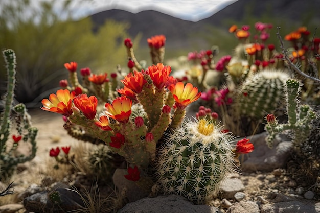 Cactus et autres flores du désert fleurissant au printemps créés avec une IA générative