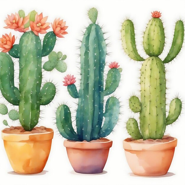 Photo des cactus aux visages drôles peintures à l'aquarelle amusantes