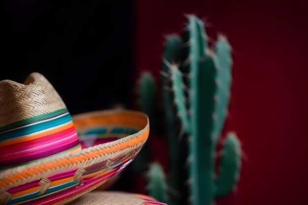 Photo cactus et un chapeau sur fond de bois avec fond