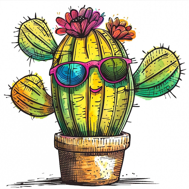 Photo cactus en colère personnage plante succulente avec visage drôle vecteur illustration sur un fond blanc
