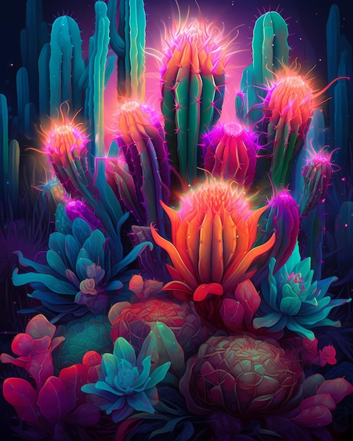 Un cactus coloré avec une lumière dessus.