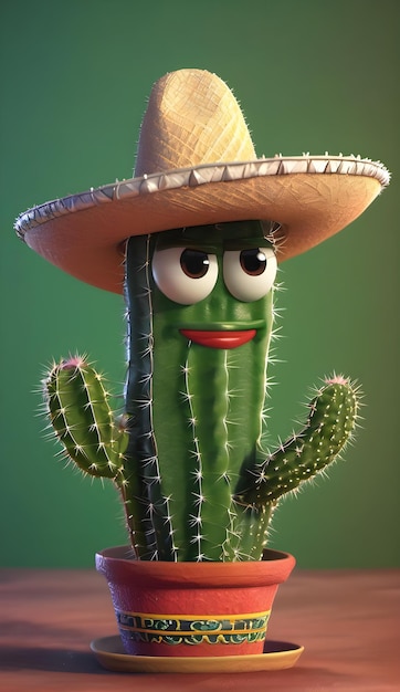 Cactus dans un chapeau 3D sombrero mexicain