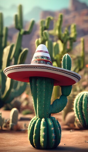 Cactus dans un chapeau 3D sombrero mexicain