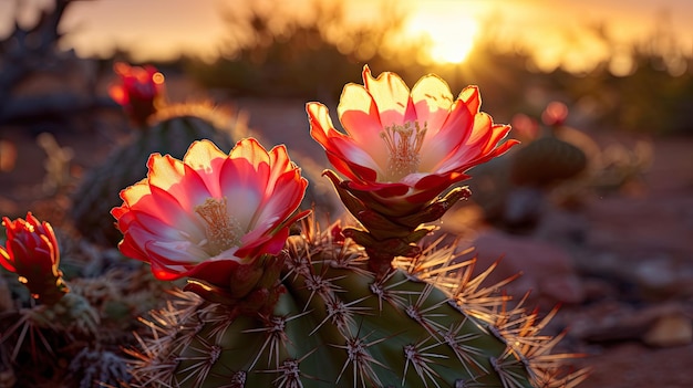 Un cactus dans le désert au coucher du soleil Une image sereine de la beauté de la nature