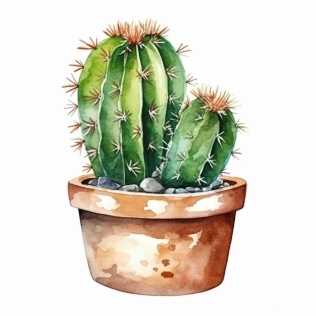 Cactus dans une peinture à l'aquarelle en pot