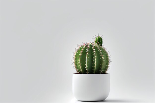 Un cactus dans un pot blanc avec un fond blanc