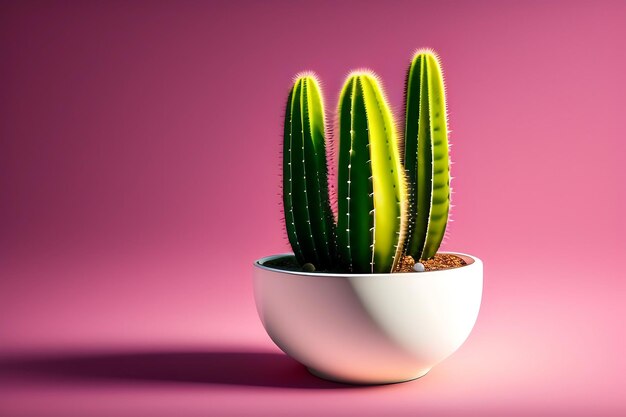 Cactus dans un pot blanc isolé sur fond rose vif