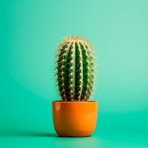 Un cactus dans un pot avec un fond vert