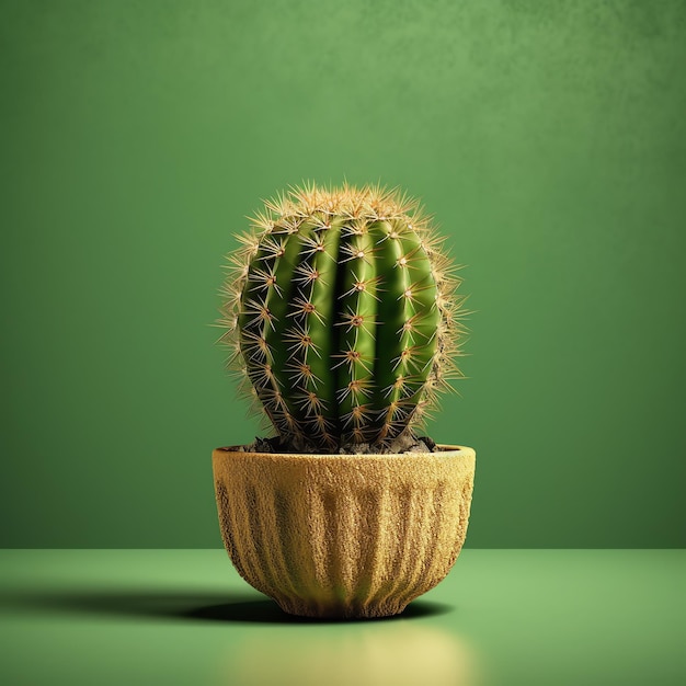 Un cactus dans un pot avec un fond vert