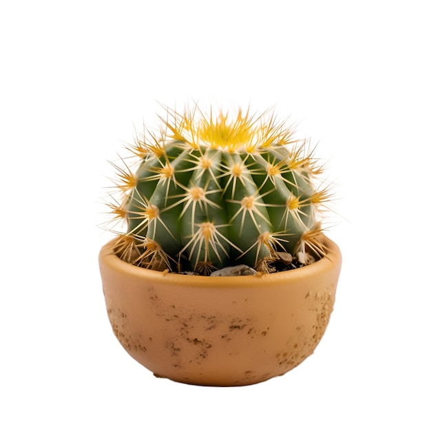 Cactus dans un pot isolé sur fond blanc avec un tracé de détourage