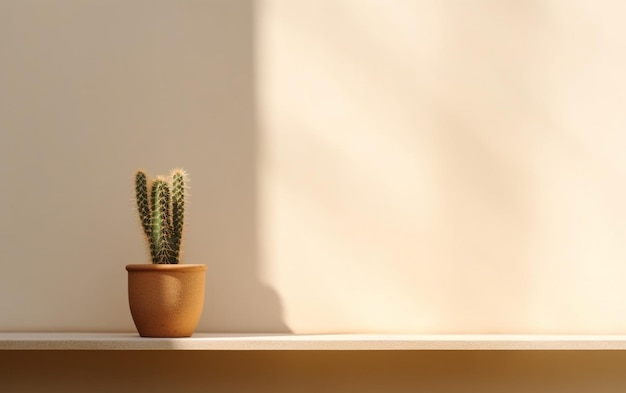 Un cactus sur une étagère sur un fond blanc du mur