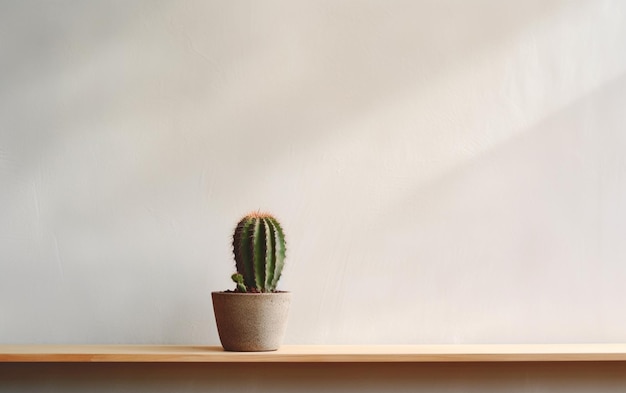 Un cactus sur une étagère sur un fond blanc du mur