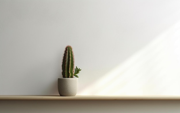 Un cactus sur une étagère sur un fond blanc du mur