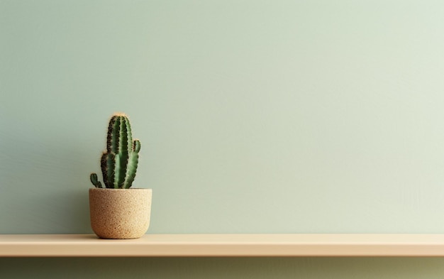 Un cactus sur une étagère sur un fond blanc du mur