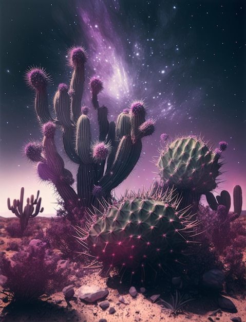 Cactus et étoiles dans l'illustration du désert