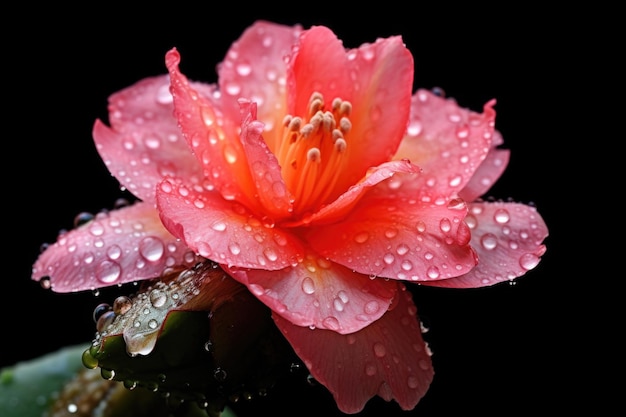 Cactus en fleurs avec des gouttes de pluie sur les pétales