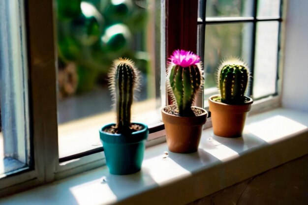 cactus de fond abstrait sur la fenêtre dans un ton sombre