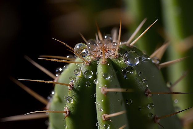 Un cactus avec des gouttelettes d'eau dessus