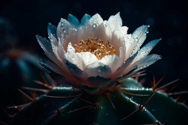 Un cactus avec des gouttes d'eau dessus