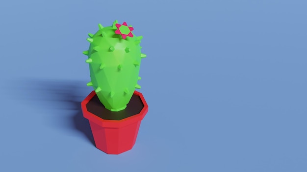 Cactus low poly avec fleur Illustration 3d stylisée