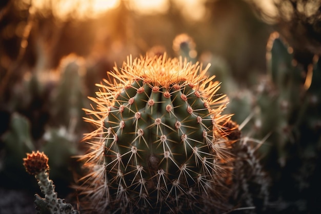 Un cactus avec une lueur dorée en arrière-plan