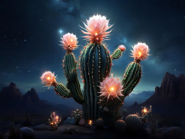 un cactus avec des lumières dessus