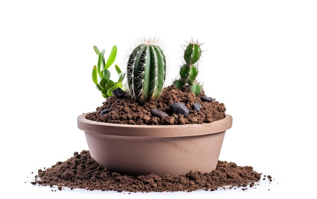 Un cactus en pot florissant dans un charme rustique isolé sur fond transparent