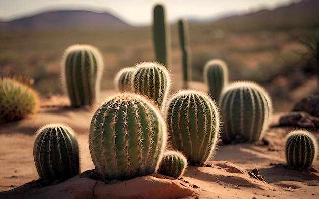 Des cactus poussent dans le désert.