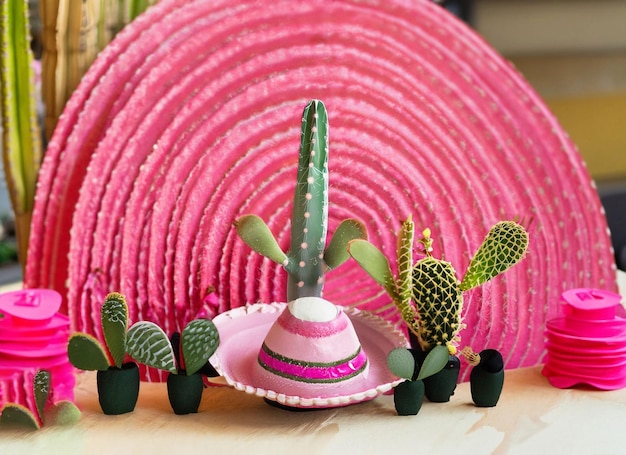 Cactus et sombrero rose pour une fête