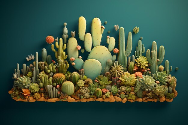 Cactus et succulentes dans le désert rendu 3D