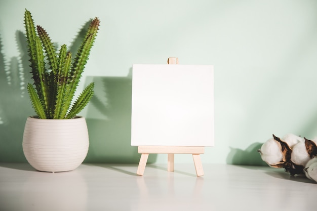 cactus avec toile et coton sur la table