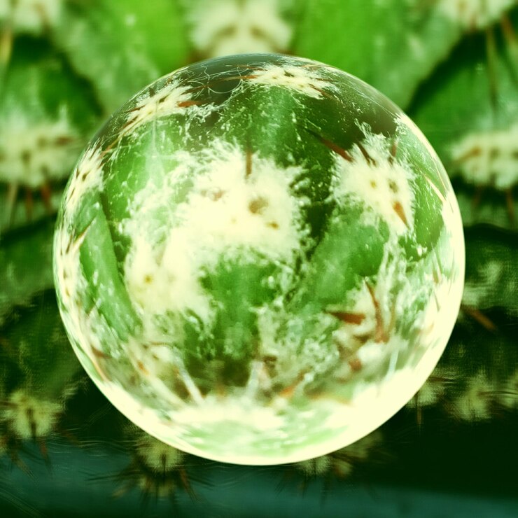 Photo un cactus vu à travers une boule de cristal