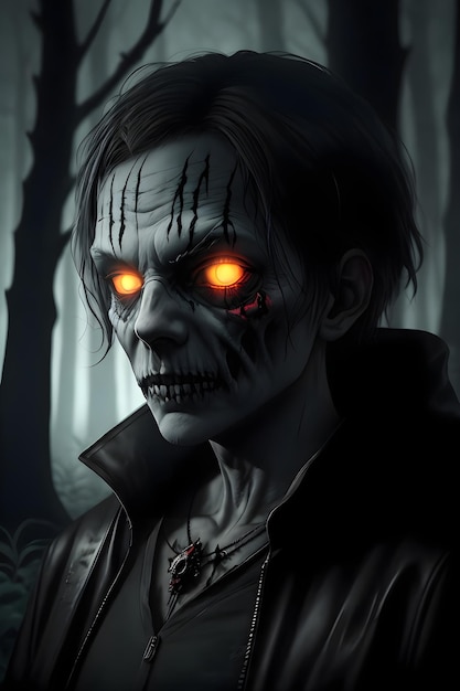 Cadavre de zombie dans le concept d'Halloween de la forêt sombre