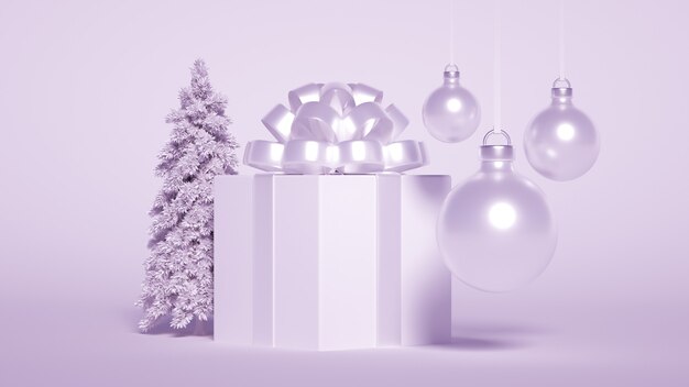 Cadeau de Noël avec arbre et décorations