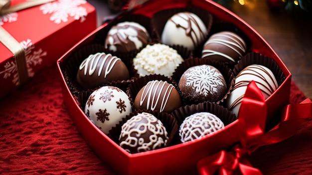 Cadeau de Noël vacances et boîte de célébration de pralines au chocolat idée cadeau de vacances d'hiver