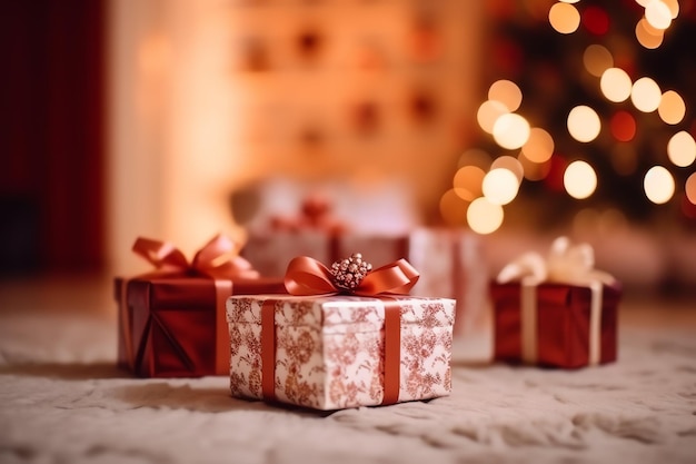 Photo un cadeau de noël xmas ou cadeau boîte objets sur fond d'humeur de vacances en hiver joyeux noël