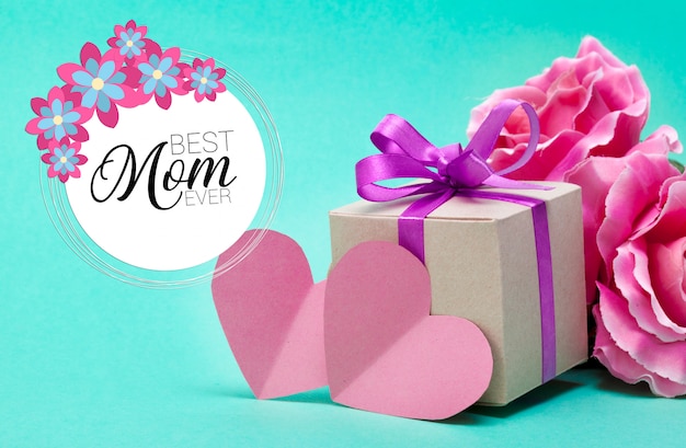 Cadeau Rose De Fête Des Mères Heureux Avec La Carte De Voeux De La Meilleure Maman Jamais