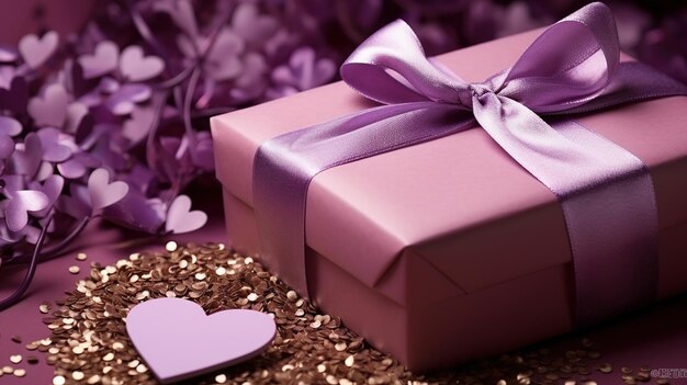 Cadeau de la Saint-Valentin une boîte avec un nœud et des cœurs en gros plan 14 février concept