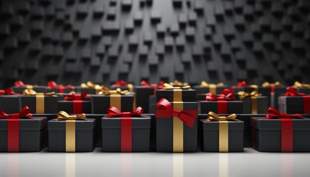 Cadeaux en emballage noir Bannière de Noël et de Nouvel An pour le marketing et la publicité