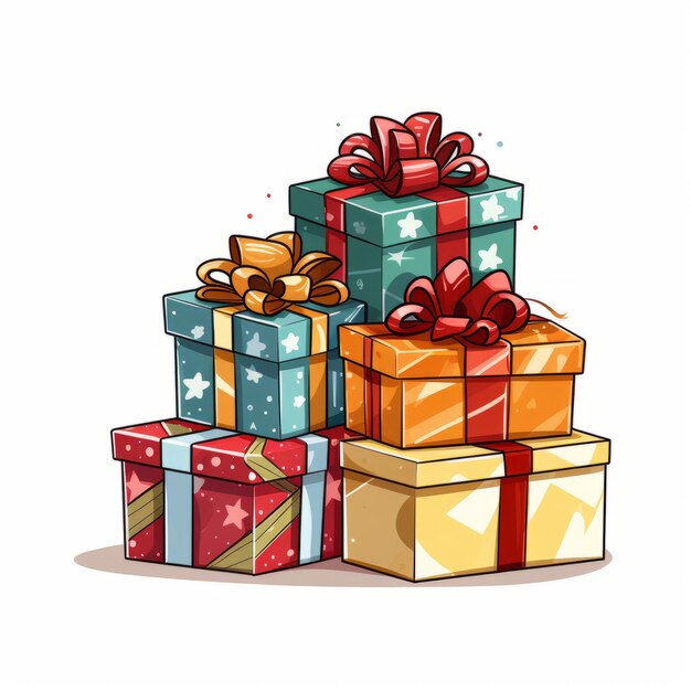 Photo cadeaux de fête joyeux cadeaux de noël de dessins animés clipart sur fond blanc blanc