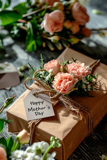 Photo cadeaux et fleurs pour la fête des mères focus sélectif