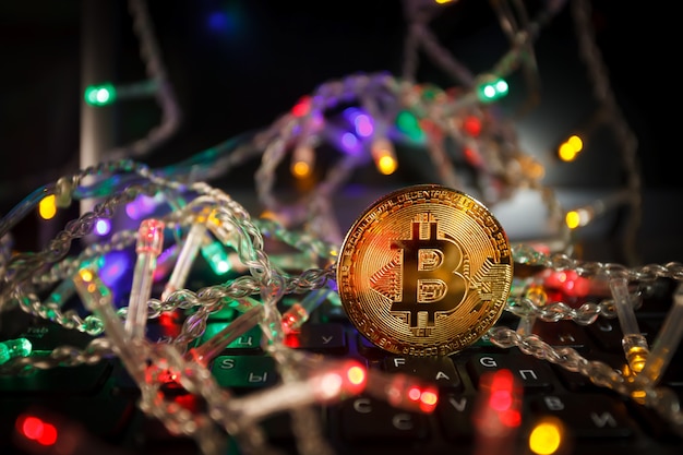 Cadeaux de guirlande de bitcoin de Noël et branches de sapin