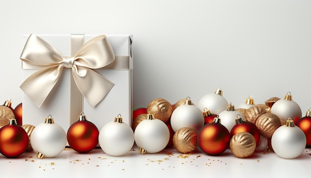 Cadeaux de Noël et boules ornementales de Noël avec espace de copie pour les vœux de Noël et le nouvel an