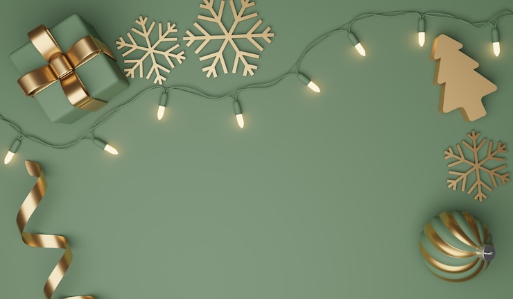 Photo cadeaux de noël et du nouvel an avec des confettis et décoration. conception de bannière illustration 3d